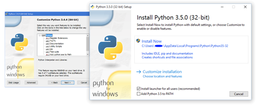 The old Python installer alongside the new one for Python 3.5