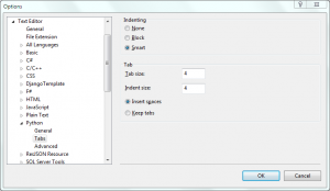 The 'Tabs' options dialog in Visual Studio 2012